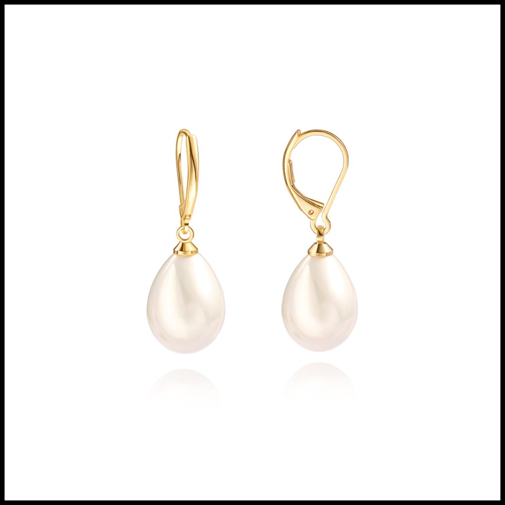 Pearl Leverback Dangle Earrings 18k Gold Plated Elegant Classic Jewelry